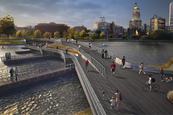 A perspective rendering of the Providence River Pedestrian Bridge image: courtesy of inFORM studio